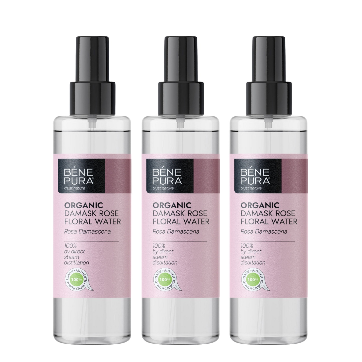 3x Bio Rosa Damascena Lillevesi - 250ml - Benepura.ee 3x Bio Rosa Damascena Lillevesi - 250ml