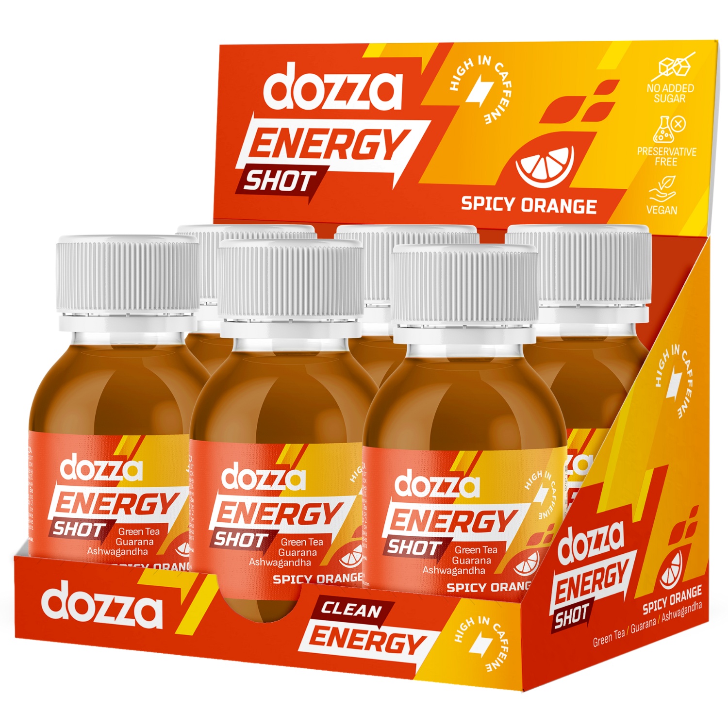 6x Pack DOZZA Energy Spicy Orange Energy shot - 60ml - Toote võrdlus