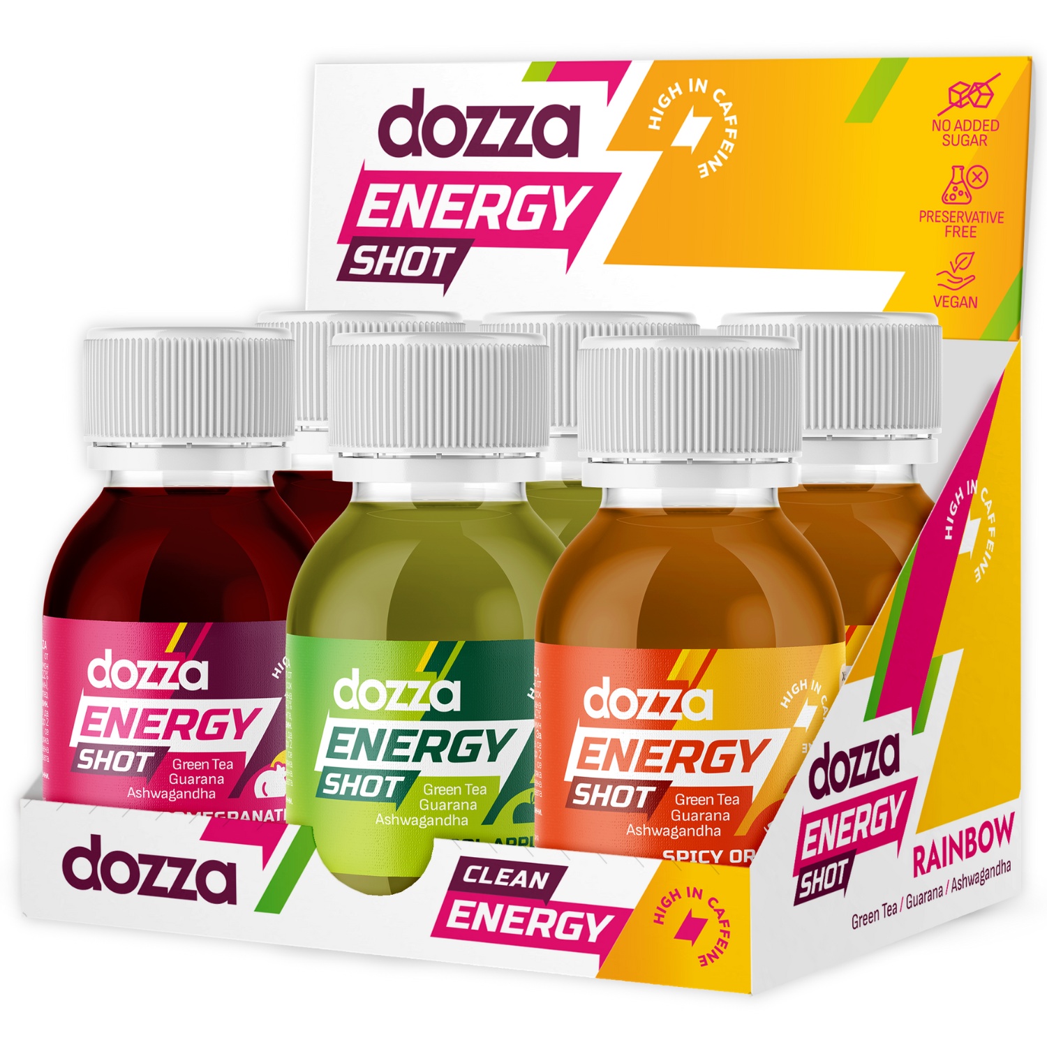 6x Pack DOZZA Energy Rainbow Pack Energy shots - 60ml - Toote võrdlus
